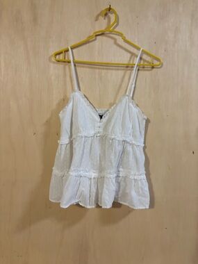 American Eagle Outfitters White Tiered Swiss Dot Cami small